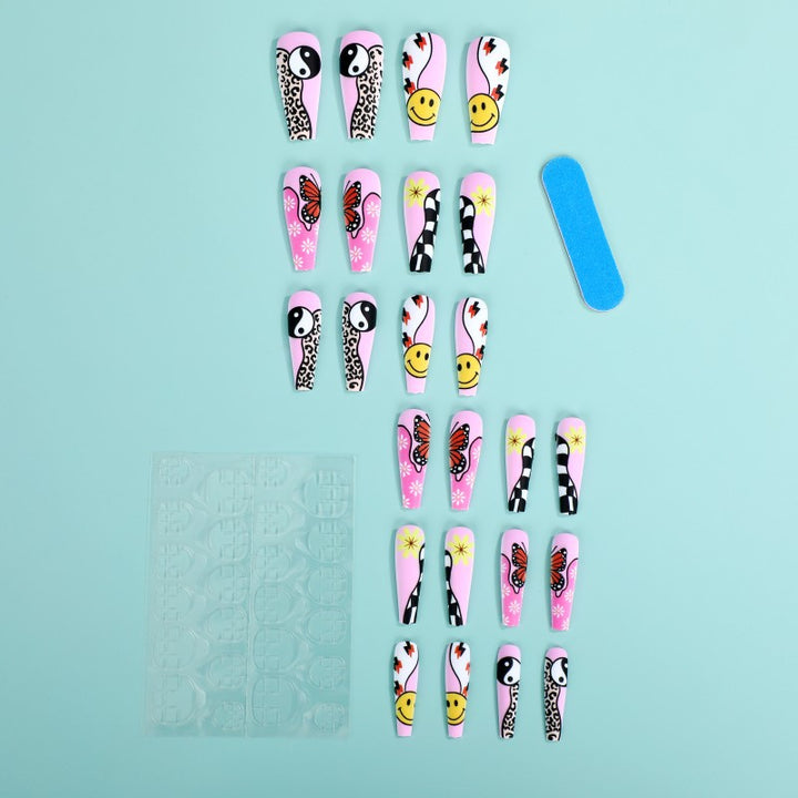 Artificial nails with colorful butterfly design Bowlift