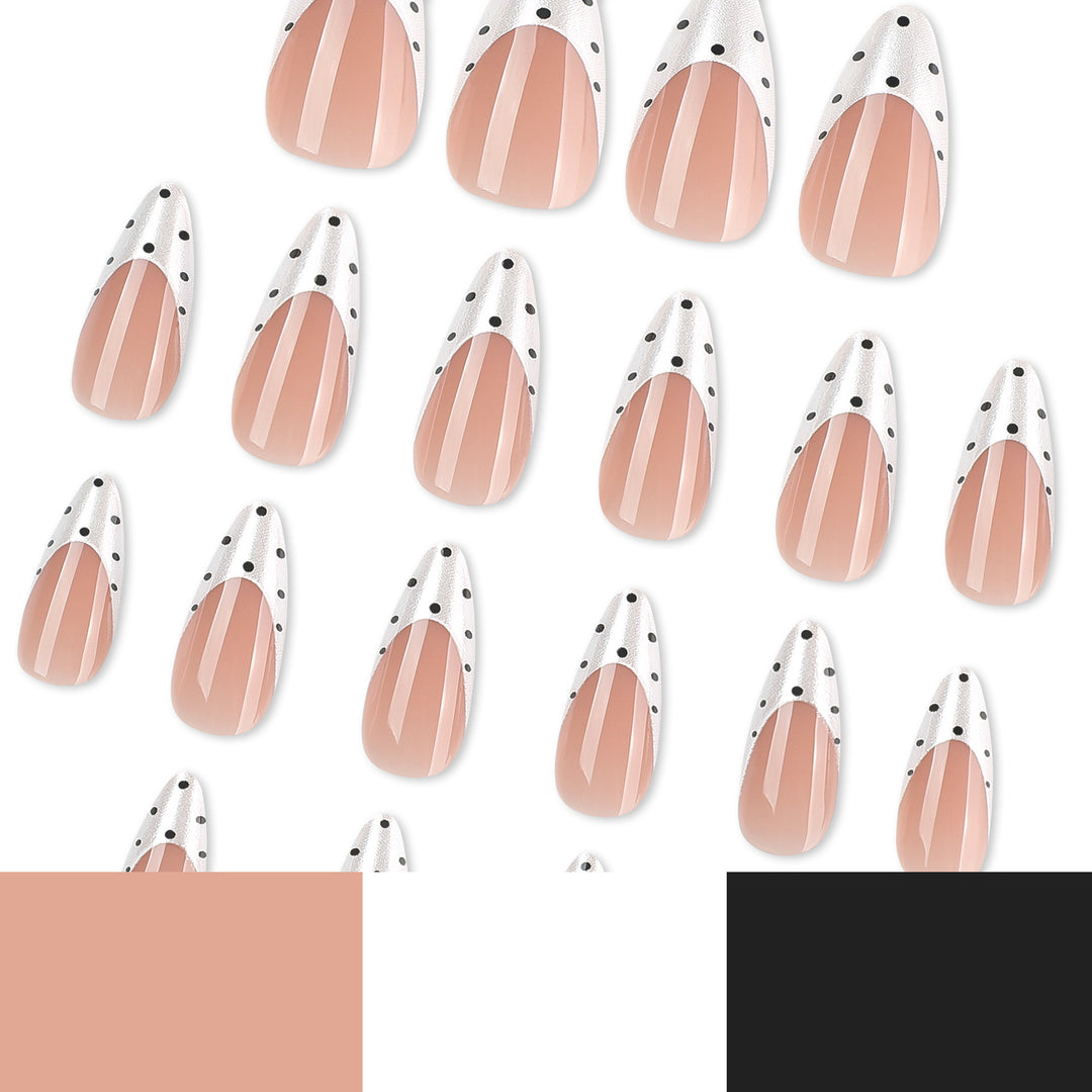 Artful Nail Art with Modern Dots and Elegant Lace Bowlift
