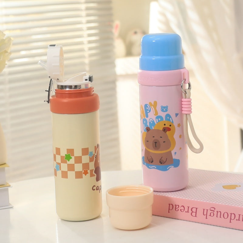 Ladies thermos bottle with animal motif and carrying strap Bowlift