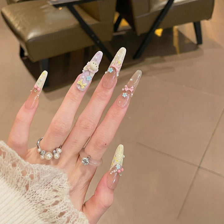 Themed Decorative Press-On Nails with 3D Accents Bowlift