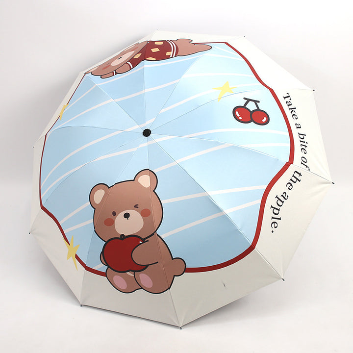 Women's Creative Folding Umbrella with Cute Bear Design Bowlift
