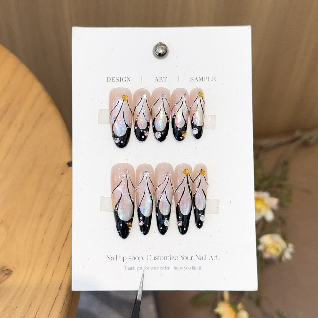 Artificial nails with artistic holographic accents Bowlift