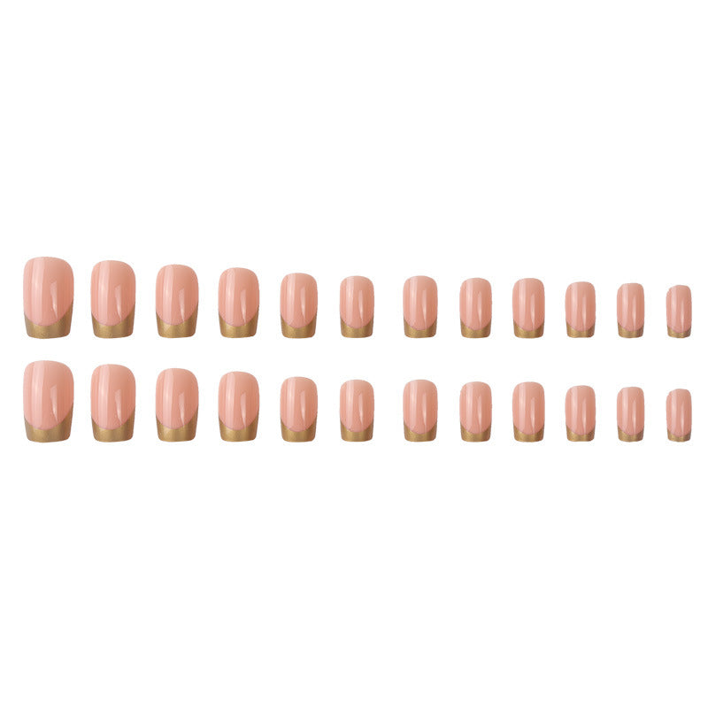 Elegant French Tip Press-On Nails with Gold Accent Bowlift