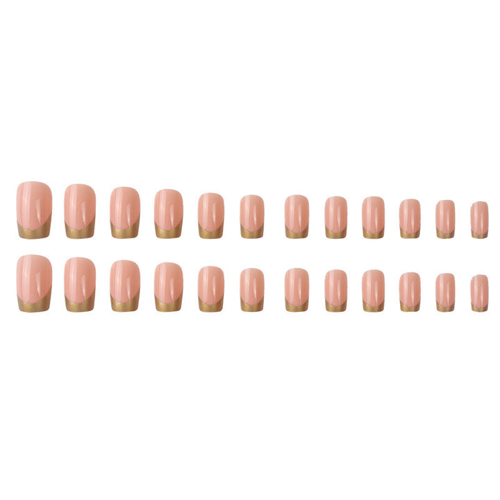 Elegant French Tip Press-On Nails with Gold Accent Bowlift