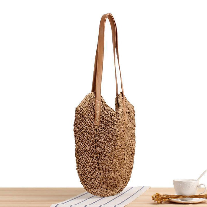 Generous straw shoulder bag with leather handles Bowlift