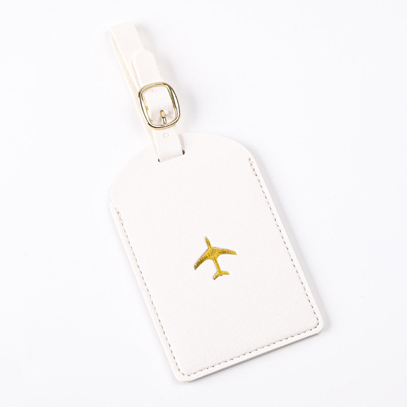 premium leather luggage tag with adjustable buckle strap and embossed airplane Bowlift