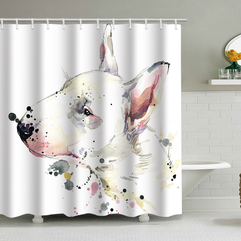 Artistic Dog Illustration Shower Curtain Bowlift