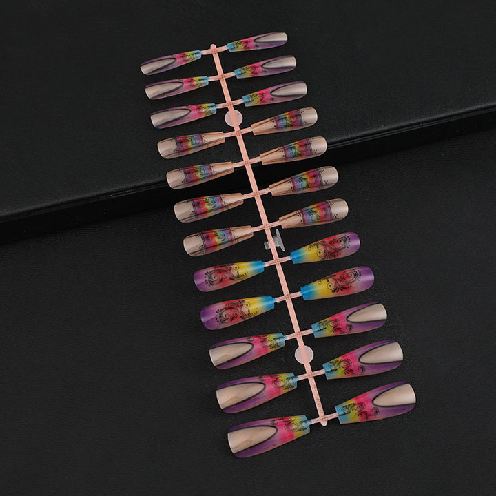 Fake nails with creative gradient colors and floral patterns Bowlift