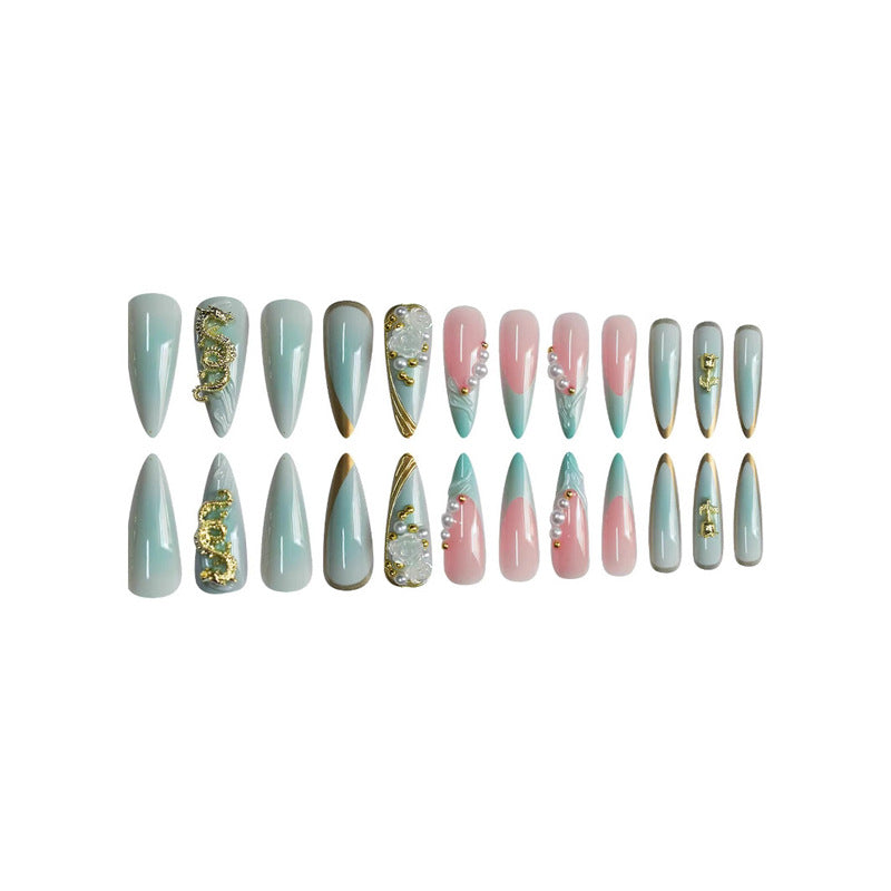 Decorative Long Stiletto Press-On Nail Art Bowlift