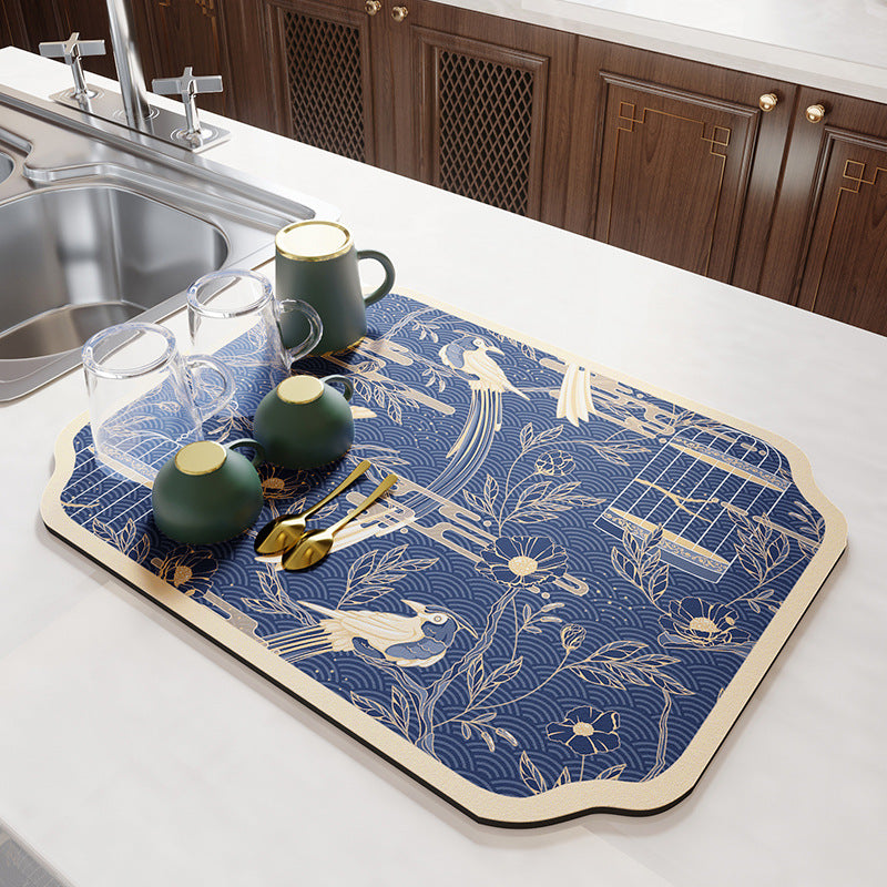 Floral Patterned Kitchen Drying Mat Bowlift