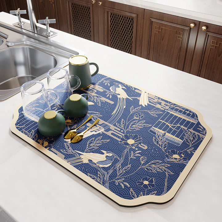 Floral Patterned Kitchen Drying Mat Bowlift