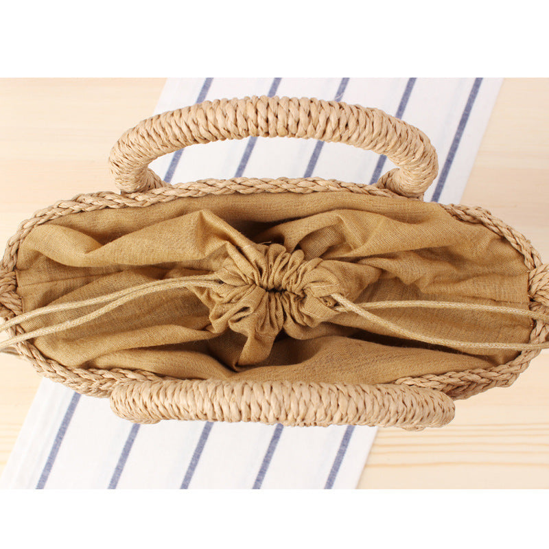 Braided Bast Shoulder Bag with Round Handle Bowlift