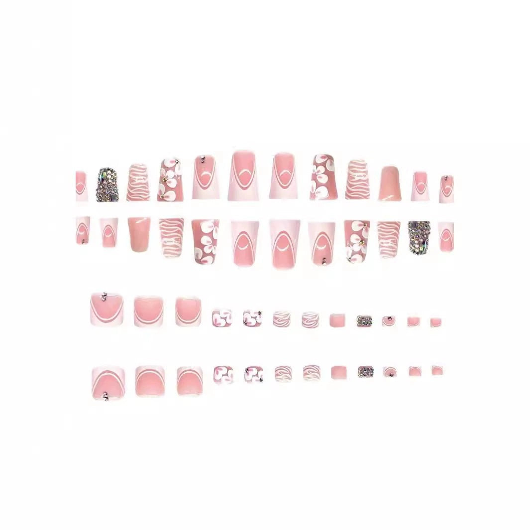 Decorative Press-On Nail Set with Rhinestone Accents Bowlift