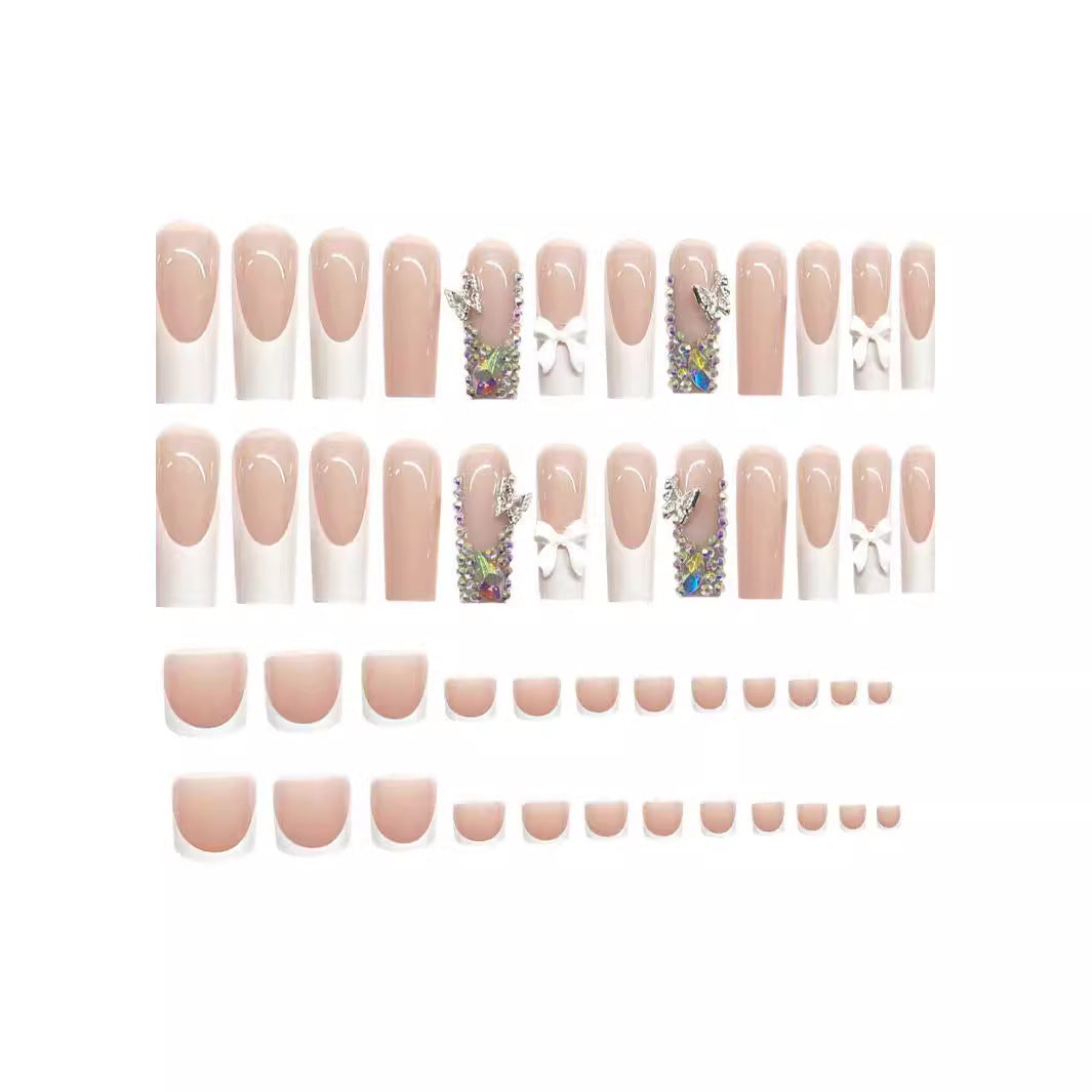 Elegant 3D Crystal-Embellished Acrylic Nail Extensions Bowlift