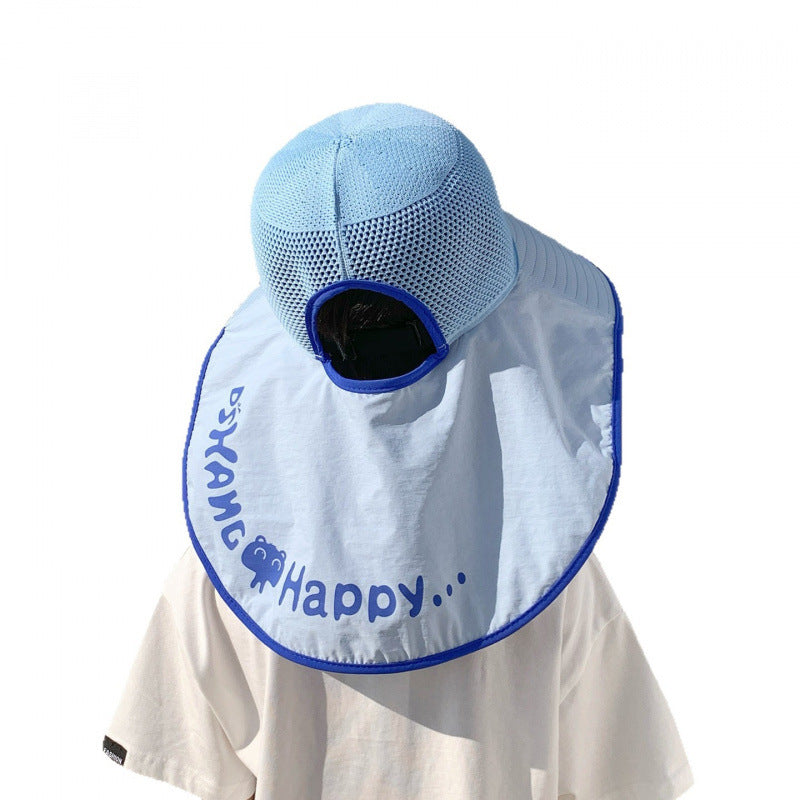 Breathable children sun hat with solar fan and adjustable chin strap Bowlift