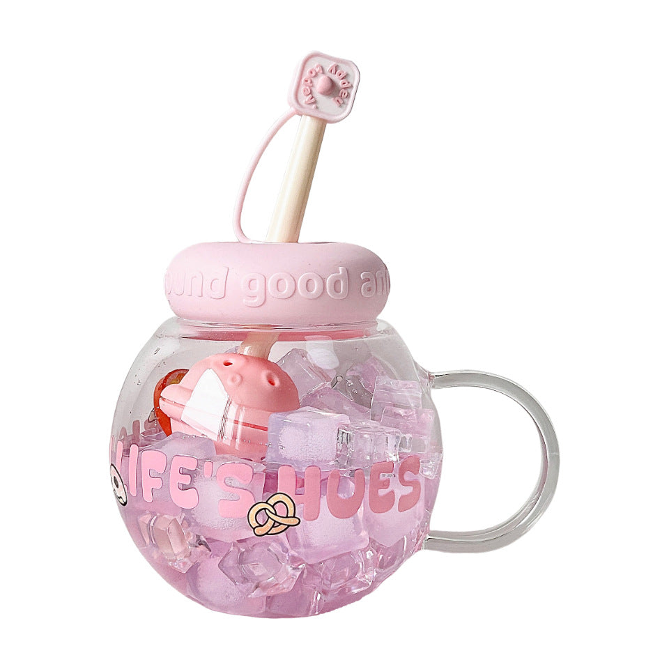 Women's drink container with integrated straw and cheerful fruit style design Bowlift