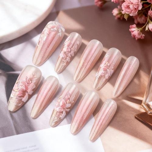 Elegant Floral-Styled Press-On Nails Bowlift