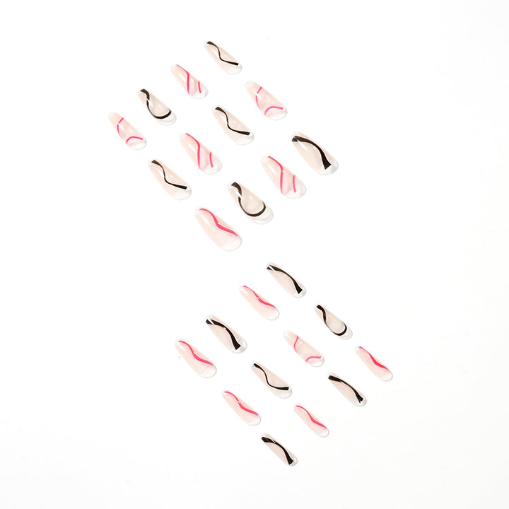 Trendy Artificial Nails with Wave Design Bowlift