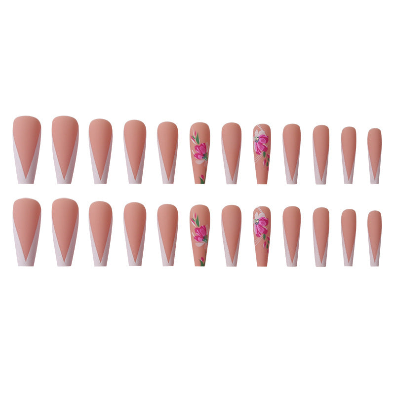 Floral Art Long Stiletto Press-On Nails Bowlift