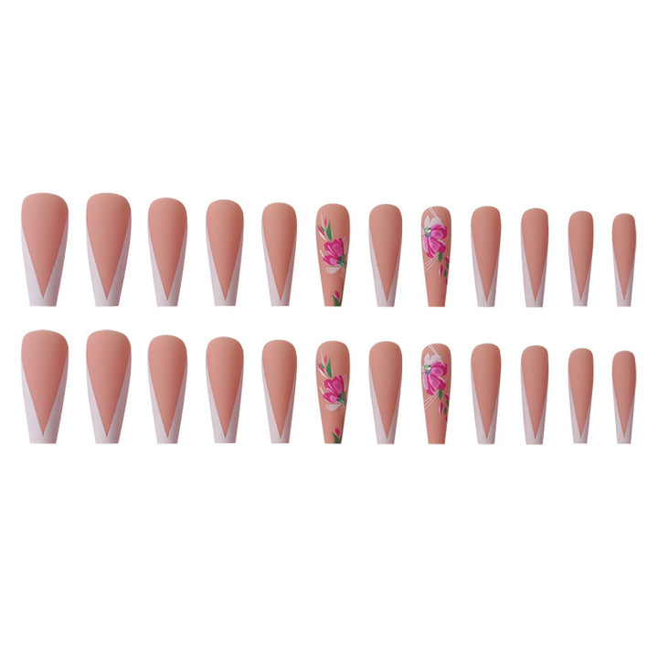 Floral Art Long Stiletto Press-On Nails Bowlift