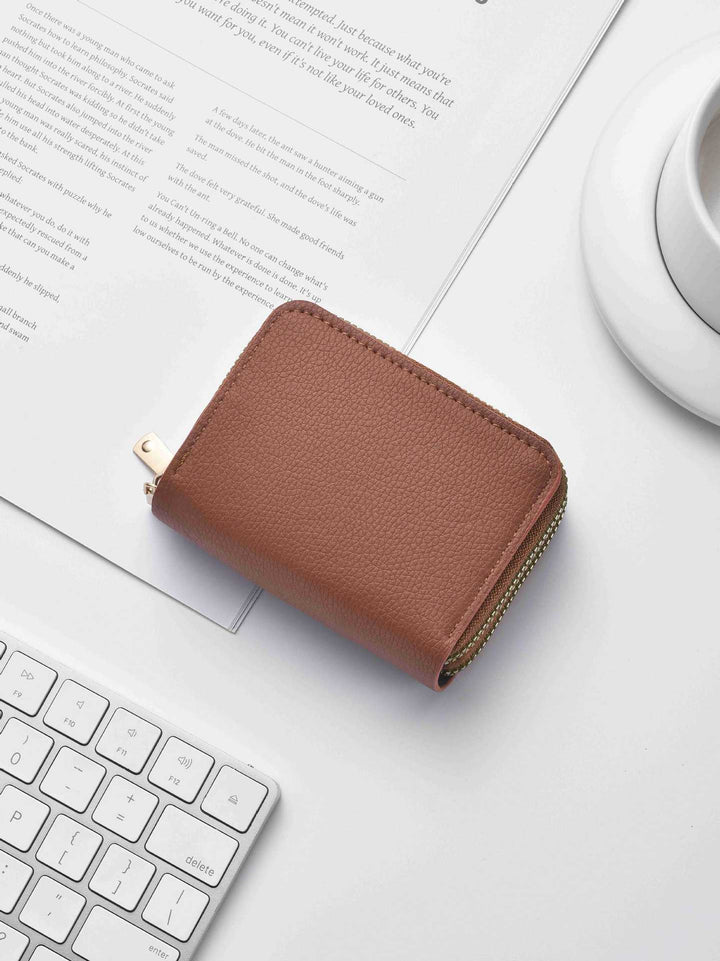 Stylish Textured Leather Zippered Wallet Bowlift