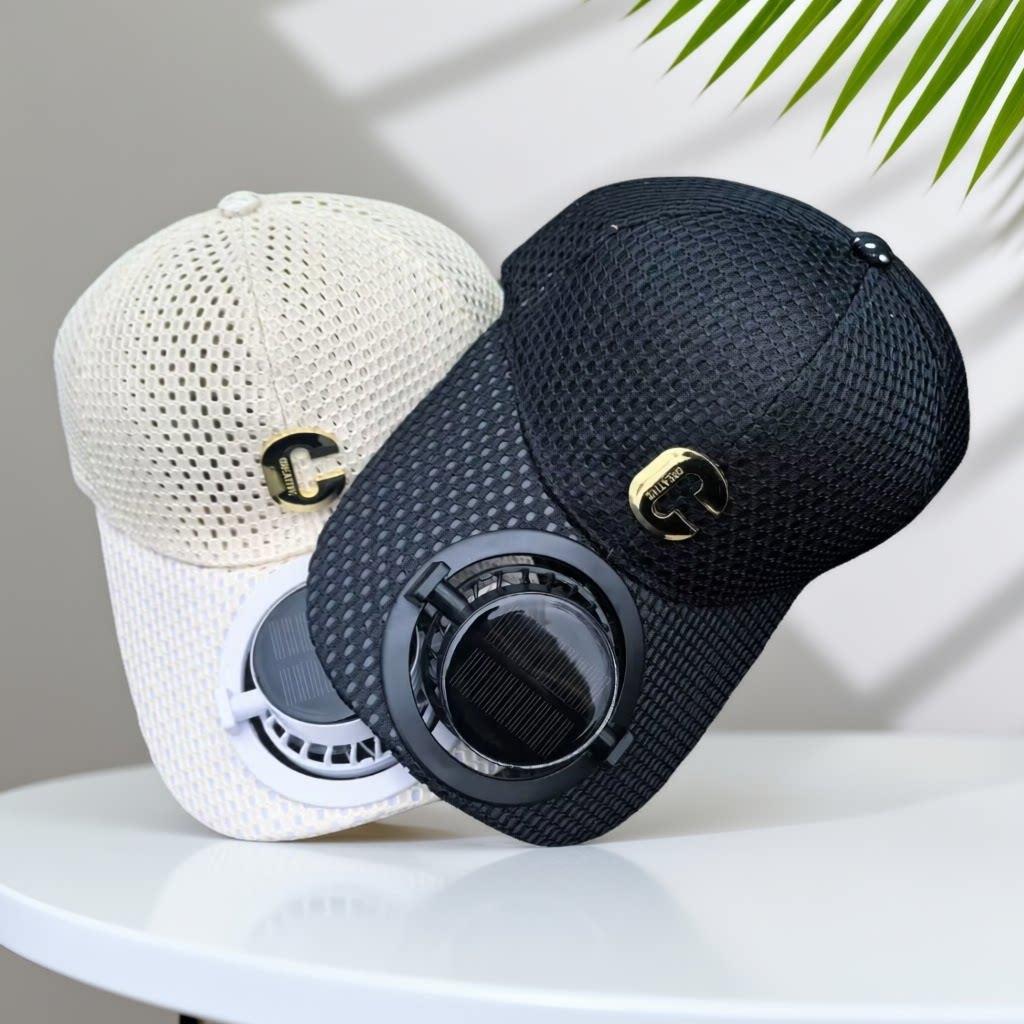 Breathable baseball cap with rechargeable fan in the visor and mesh insert Bowlift