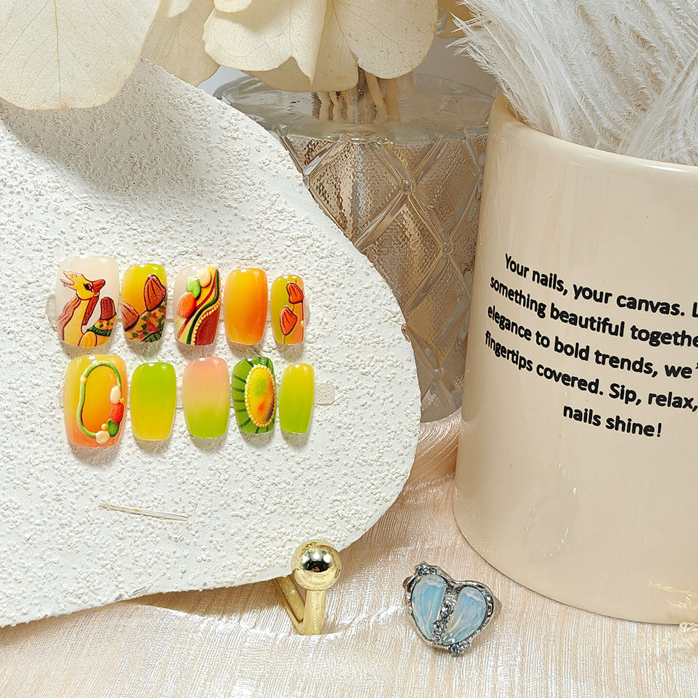 Artificial Nails in Fruity Autumn Design Bowlift