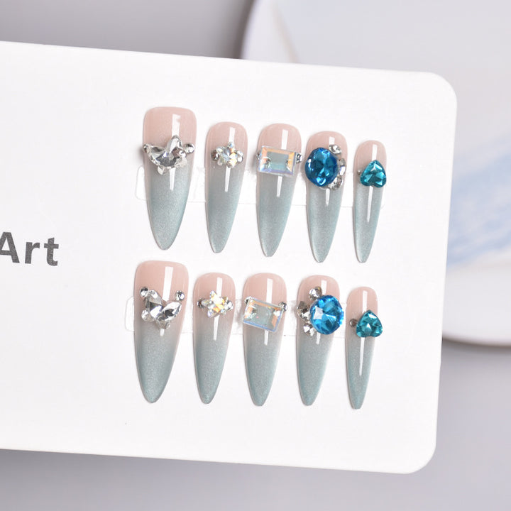 Glamorous Stiletto Nail Extensions with Crystals Bowlift