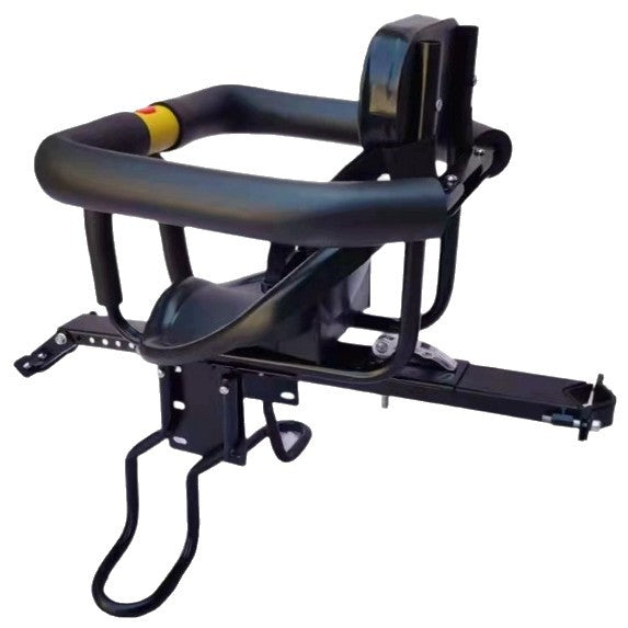 child bike seat with padded safety bar adjustable footrests and supportive reclining backrest Bowlift