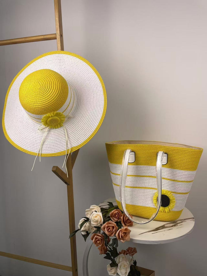 Elegant Beach Bag with Matching Sun Hat Bowlift