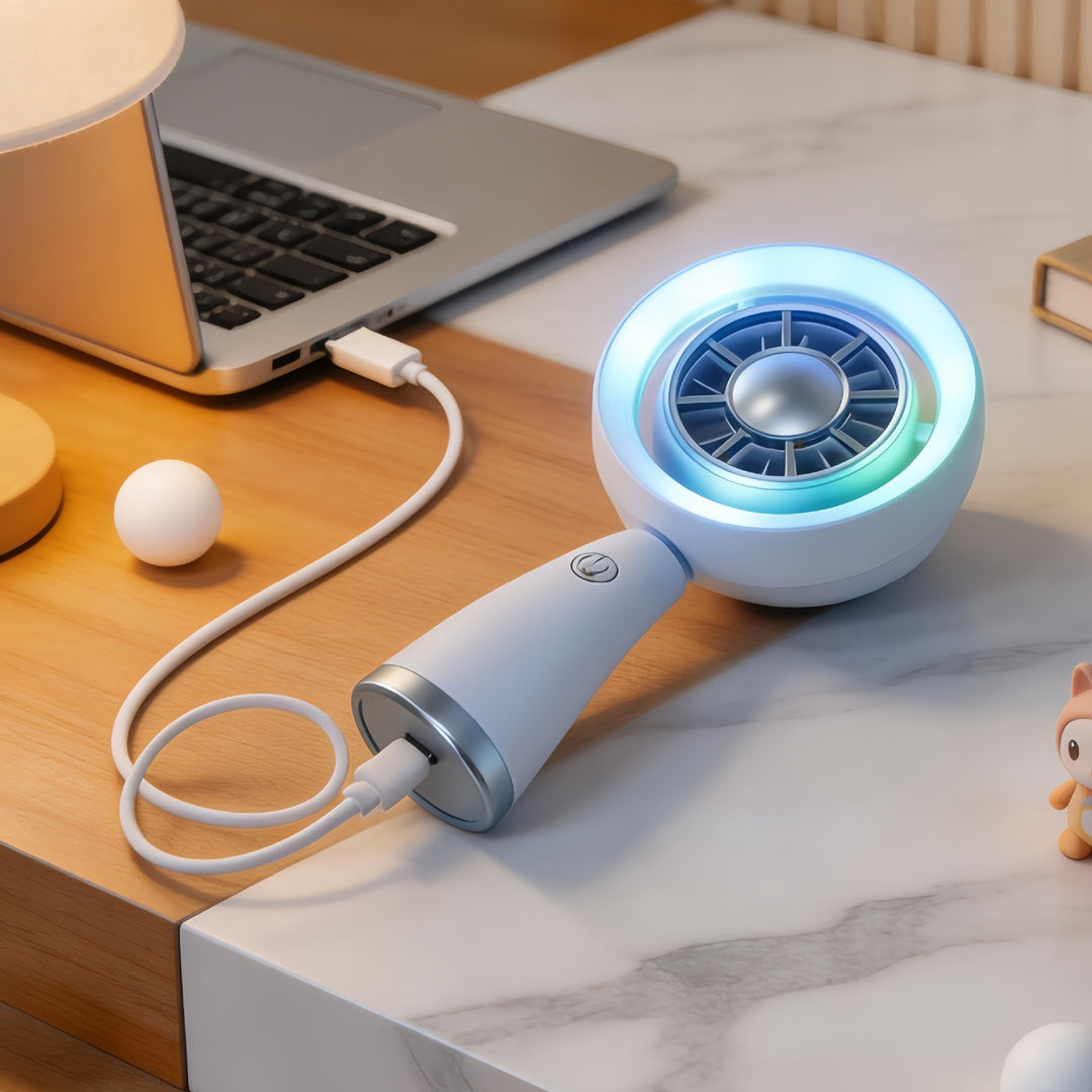 Women's Portable Table Fan with LED Lighting and USB Connection Bowlift