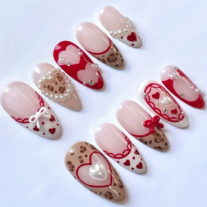 Romantic Heart-Themed Press-On Nail Art Bowlift