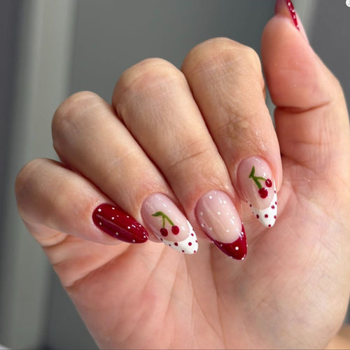 Artful Nail Extensions with Fruity Cherry Design Bowlift