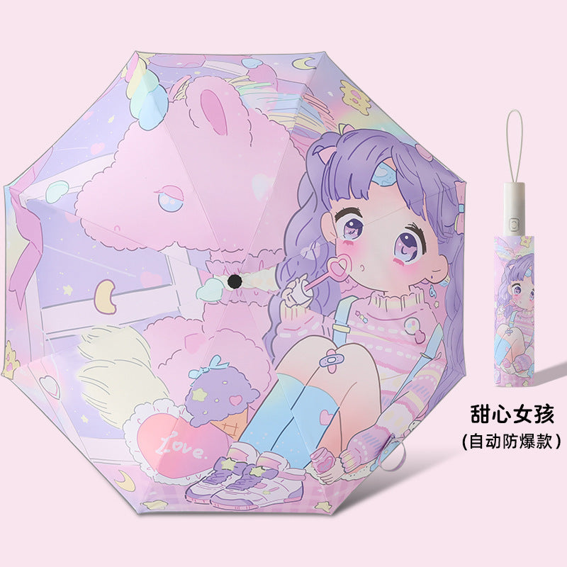 Ladies Folding Umbrella with Animal Motifs Bowlift
