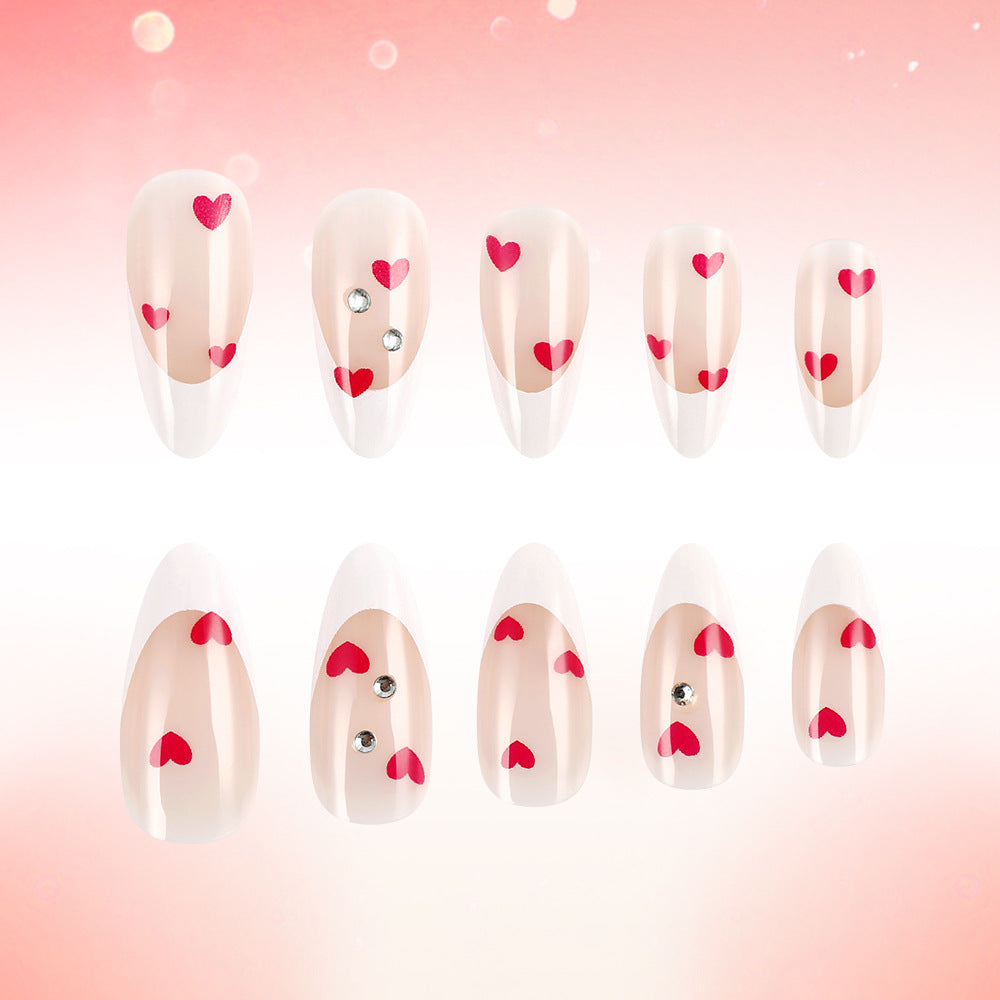 Heart-Embellished Elegant Press-On Nails Bowlift