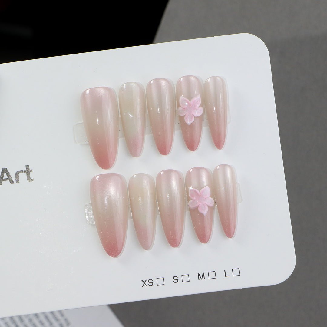 Elegant Press-On Nail Set with Floral Accents Bowlift