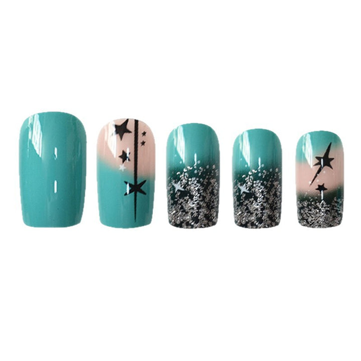 Artistic Gradient Press-On Nail Set with Star Design Bowlift