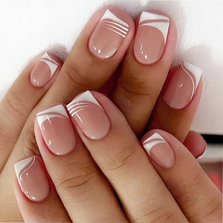 Elegant French Tip Press-On Nails Bowlift