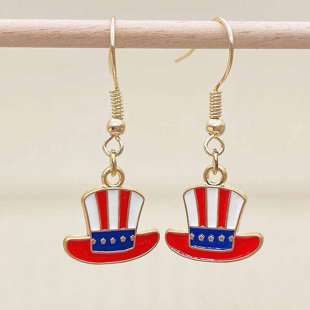 Women's Independence Day patriotic enamel flag dangle earrings with hypoallergenic fishhook wires Bowlift