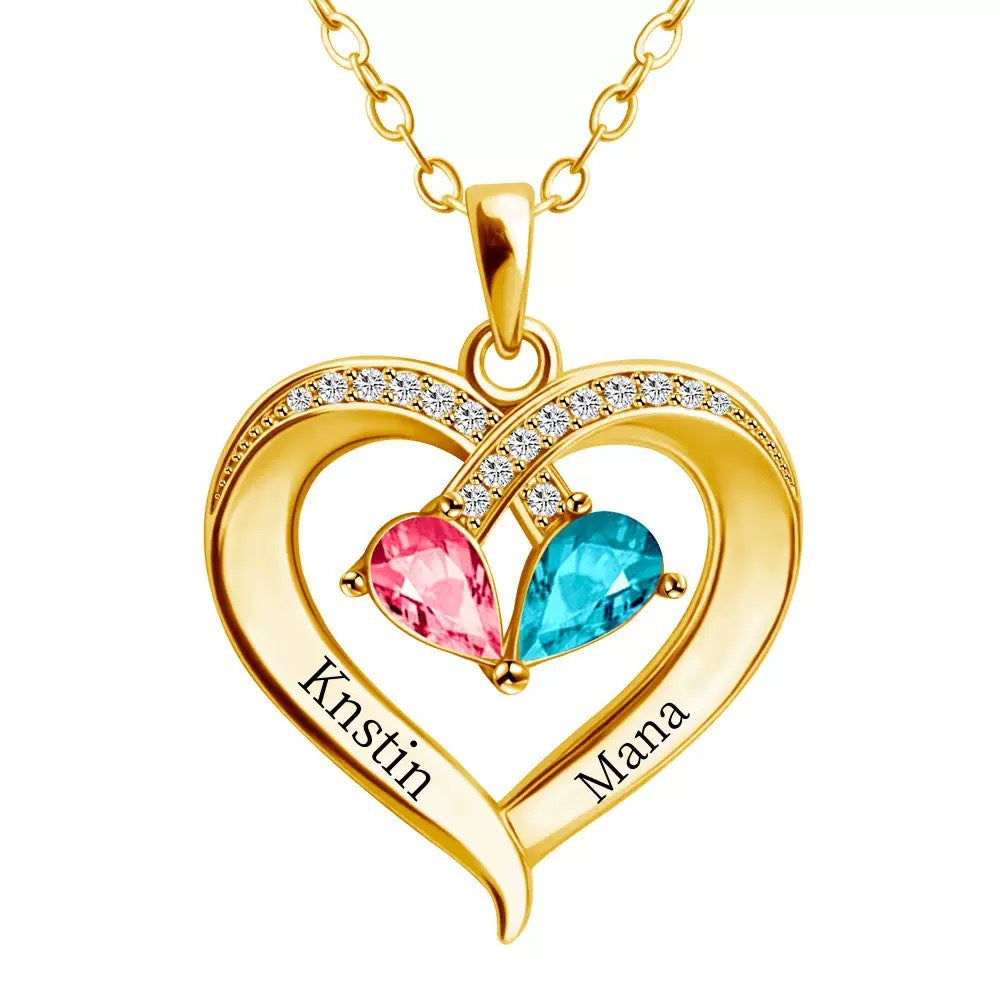 Forever Yours - Birthstone Heart Necklace & Engraved Walnut Box