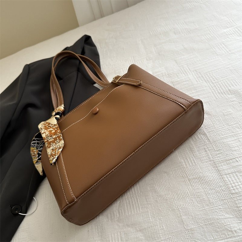 Elegant Structured Tote Bag with Scarf Detail