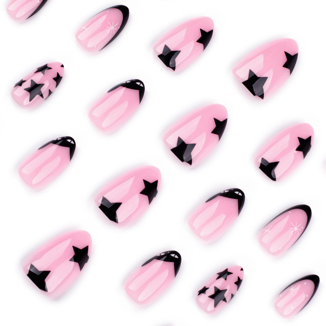 Artful Nail Art with Star and Black Tip Design Bowlift