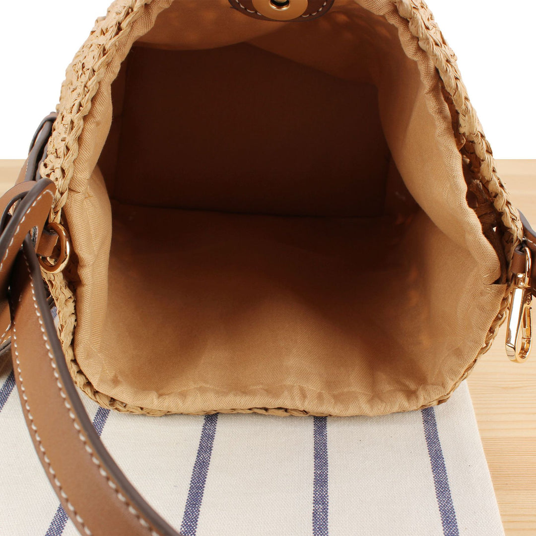 Braided Bast Handbag with Elegant Leather Decoration Bowlift