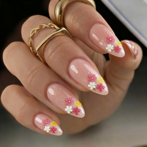 Fake nails with floral accents Bowlift