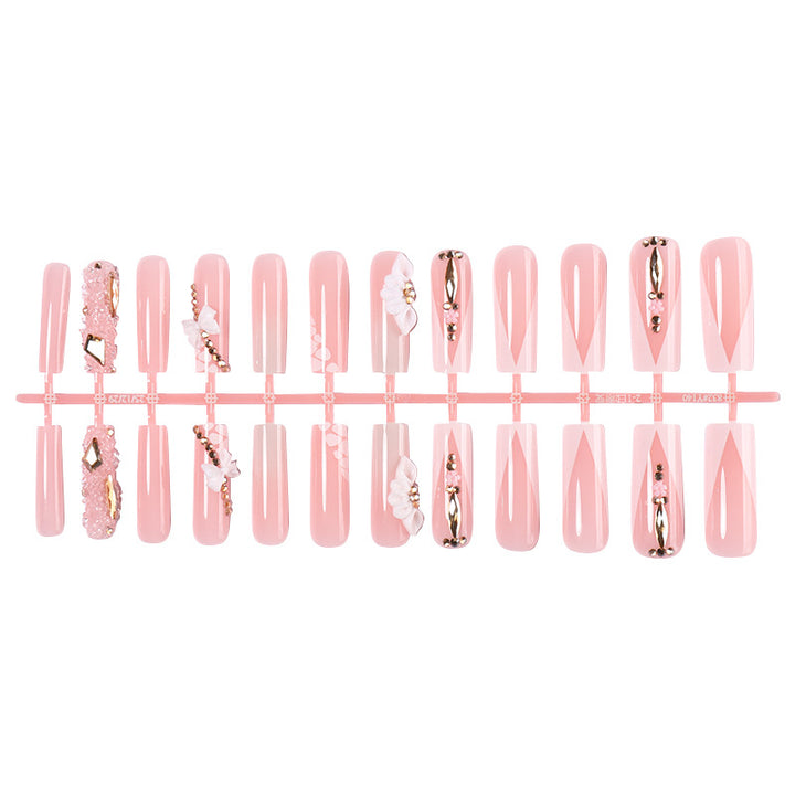 Decorative Artificial Nail Set with Floral and Gem Accents Bowlift