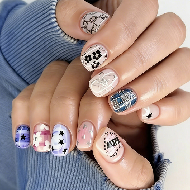Artistic Mixed Pattern Press-On Nails Bowlift