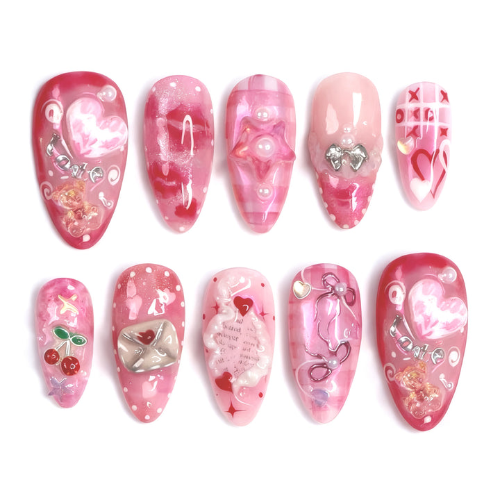 Decorative Heart-Themed Press-On Nail Set Bowlift