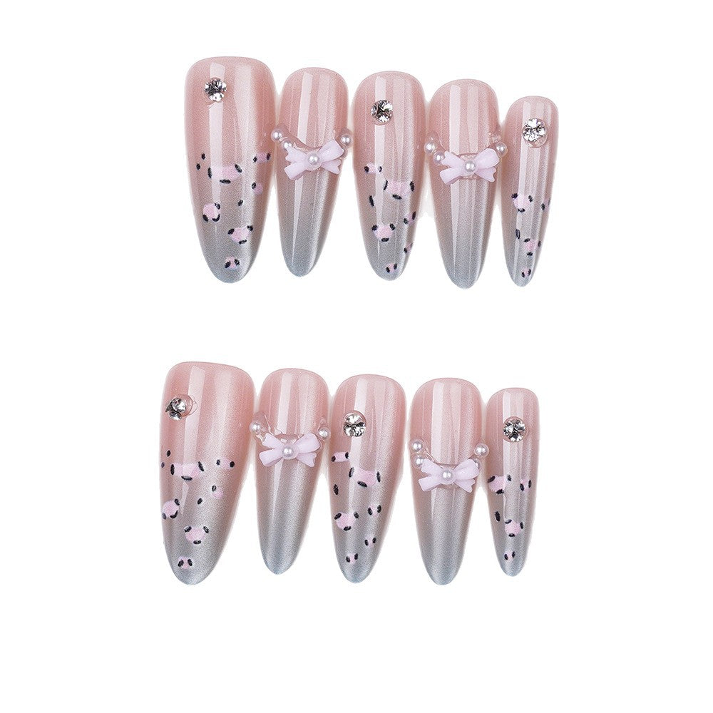 Elegant Stiletto Press-On Nail Art Set with Floral Accents Bowlift