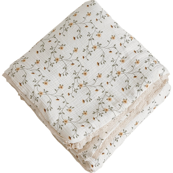 Unisex Breathable Muslin Blanket with Floral Ruffle Design Bowlift