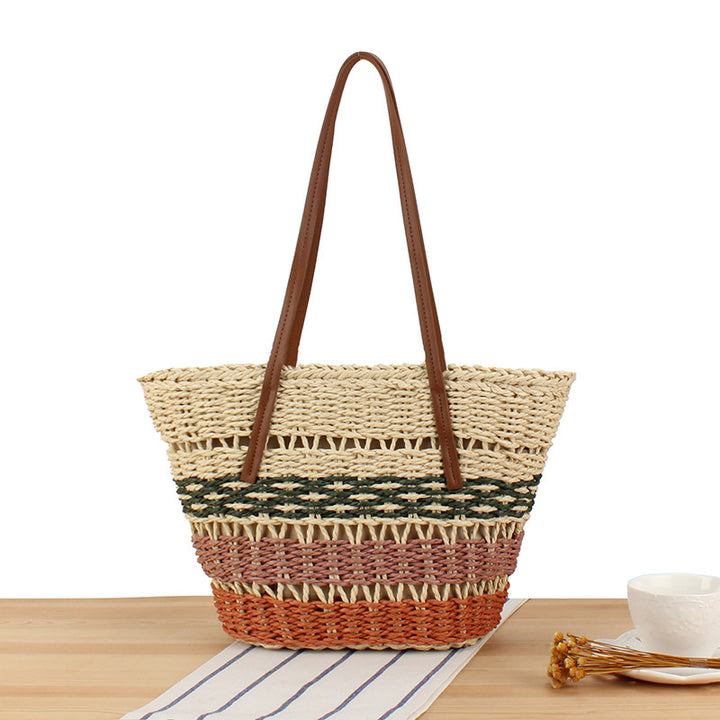 Braided Bast Handbag with Leather Handles Bowlift